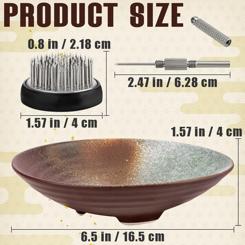 Meiwlong Japanese Ikebana Vase Kit 1.57 Inch Flower Frog Kenzan Ceramic Bowls for Flower Arrangement Supplies Mental Pin Frogs Decoration for Flowers Holder with Rubber Base Flower Fixed Tool - Image 2